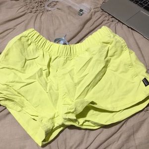 Patagonia yellow running shorts
